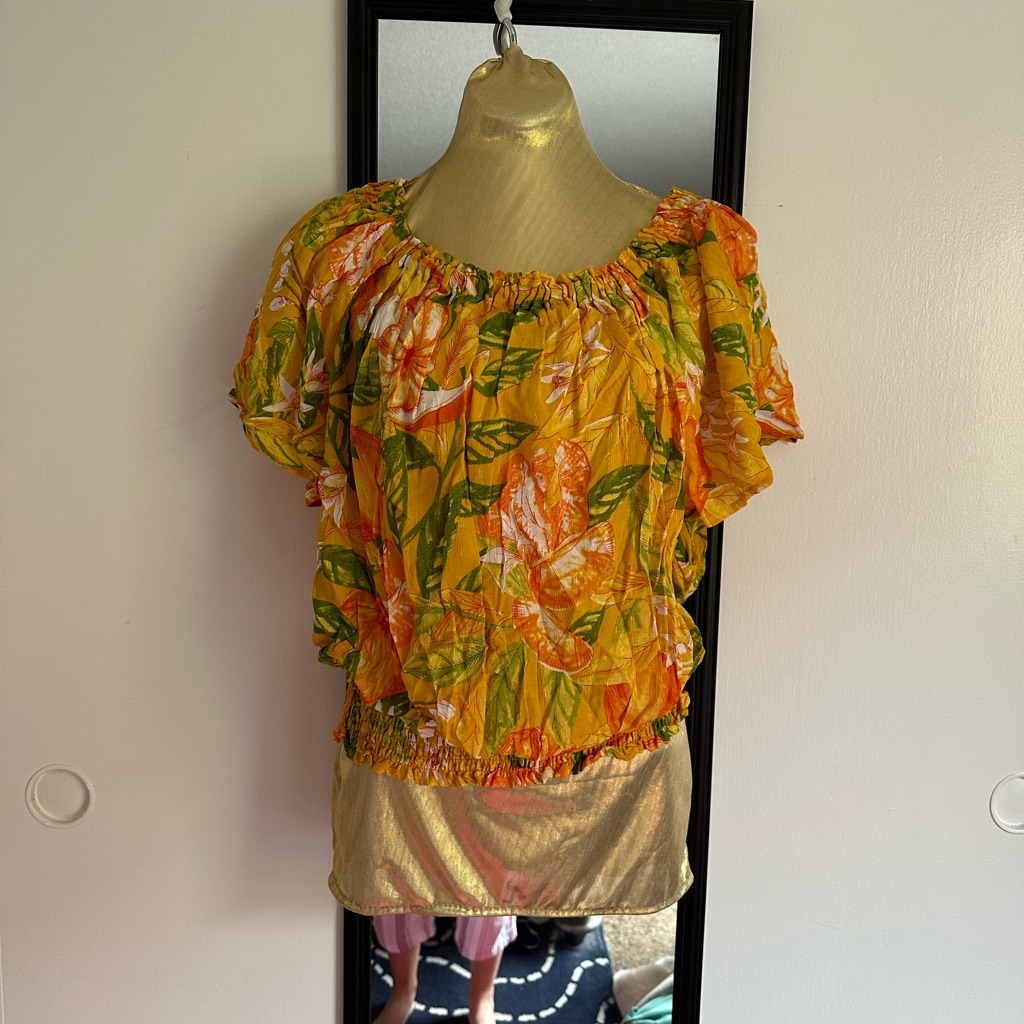 Nwt Rachel Roy Floral Orange Green Women's Top 100% Cotton Sz Large